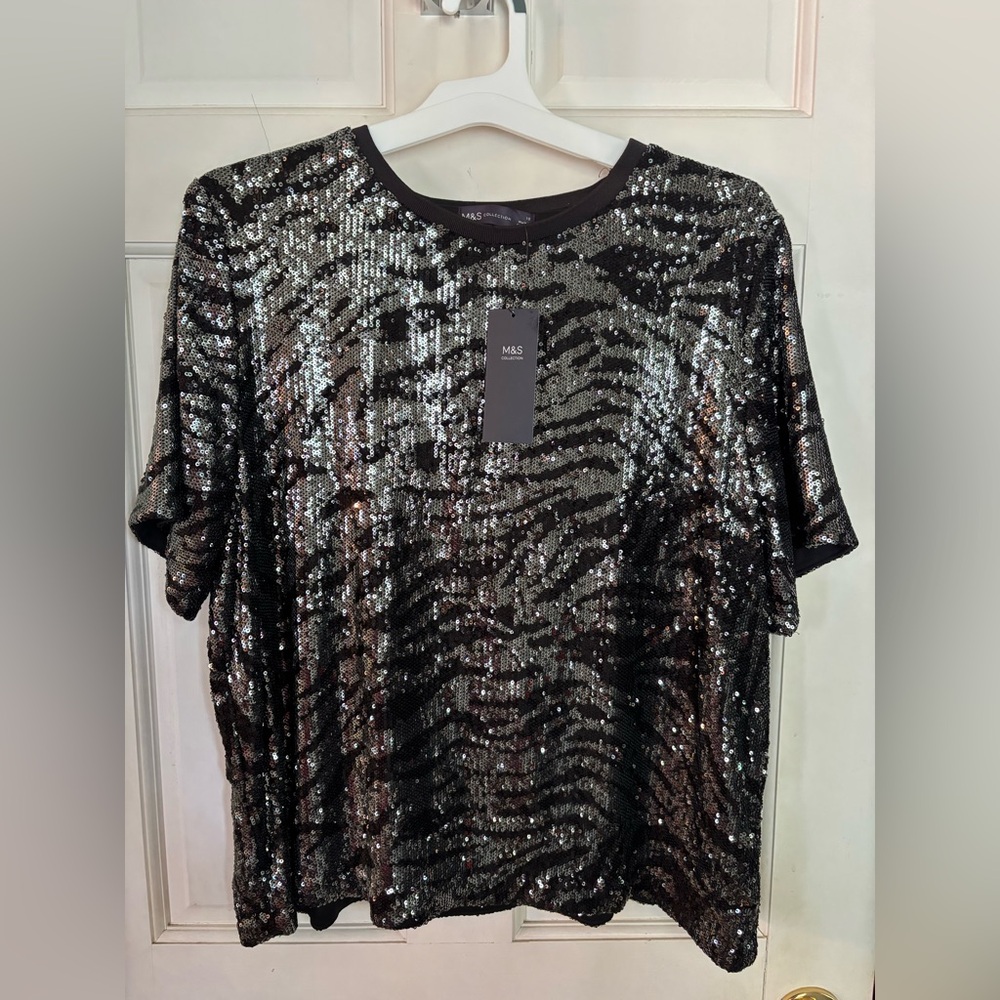 Black Sequin Women's Top- UK size 18 -Which is XL